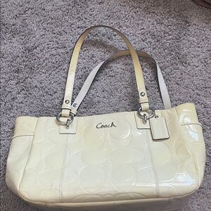 Coach Ivory Patent Leather Shoulder Bag